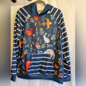 Pixie Lady Blue Women's Long Sleeve Hoodie With Cute Woodland Creatures Size 2xl